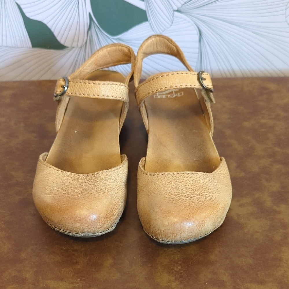 Dansko Tan Sandals with Buckled Strap and Platform Sole